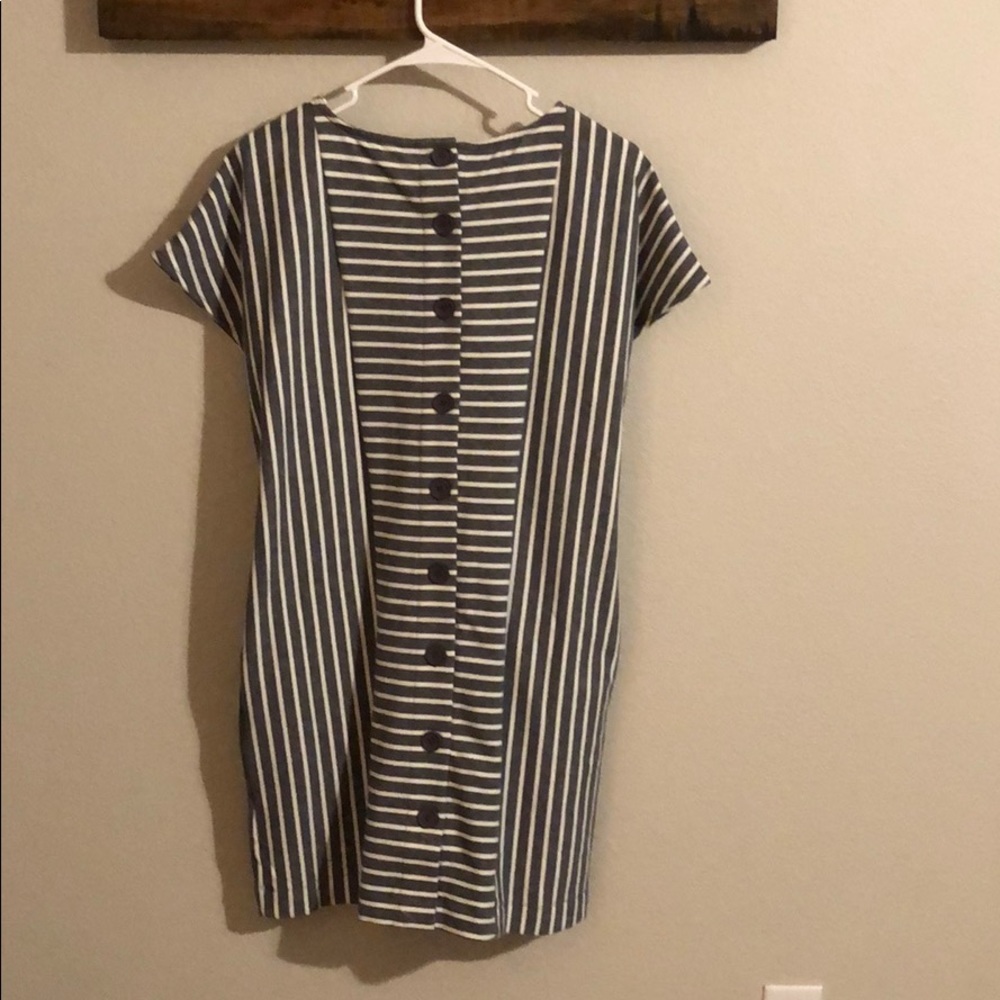Grey and White Striped T-Shirt Dress - Picture 2 of 5